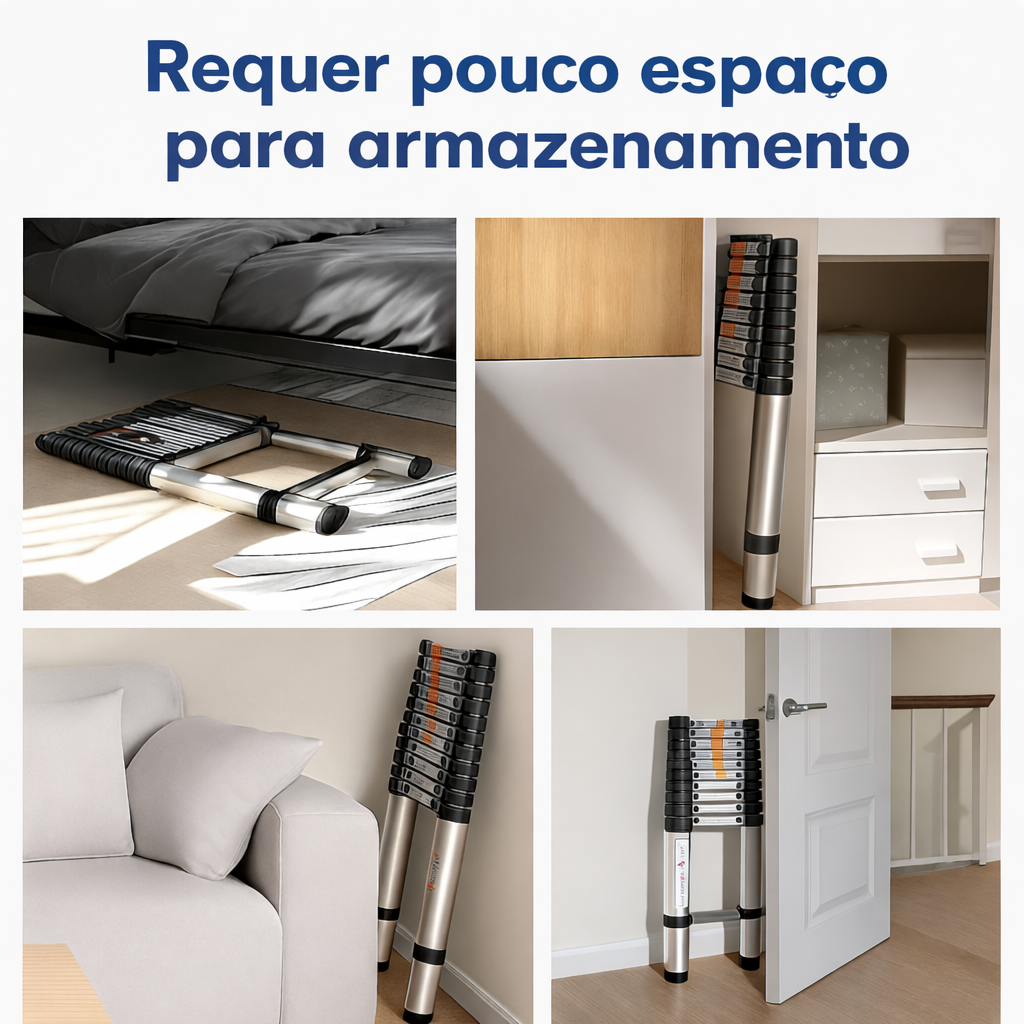Escada Telescópica TNT Aço Inox, Fácil de Guardar, Portátil, Extensível