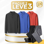 [PAGUE 2 LEVE 3] Camisa Polo Manga Longa Casual Patrick em Seda Gelo, Poliéster e Elastano + BRINDES: 2 Calças e Cinto